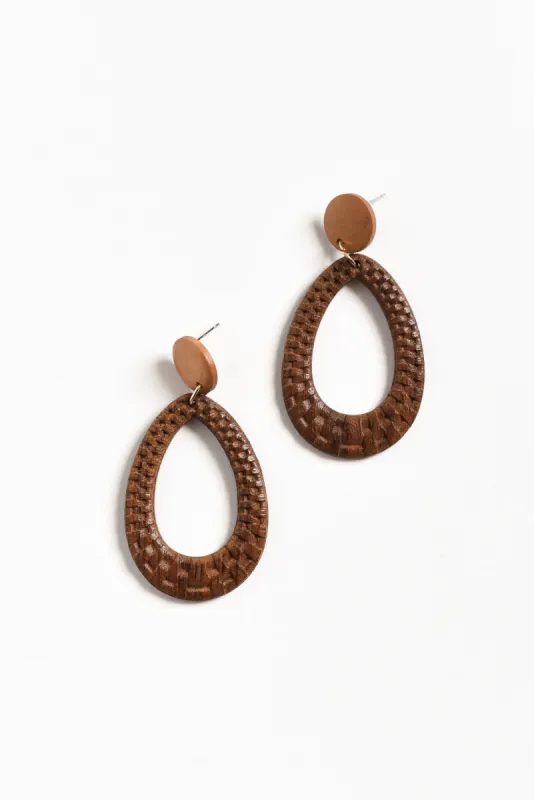 Aisling Brown Wood Teardrop Earrings sold by Blue Bungalow