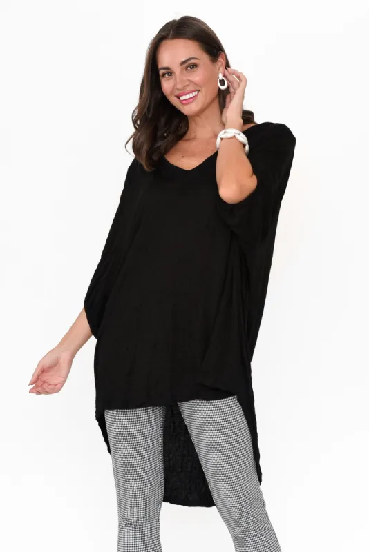 Agnes Black Crinkle Cotton Hi Lo Top sold by Blue Bungalow