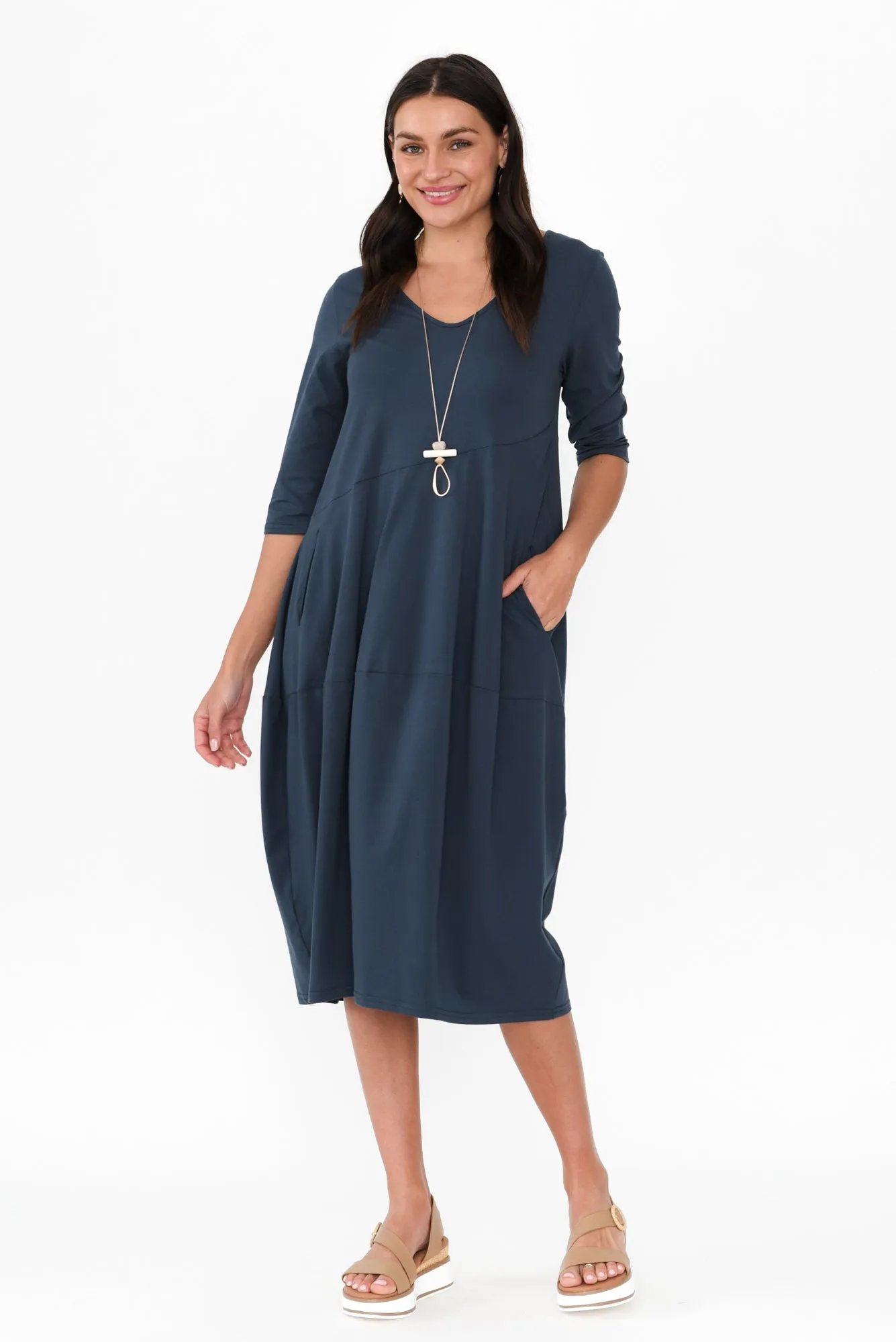 Shea Deep Teal Diagonal Seam Dress sold by Blue Bungalow