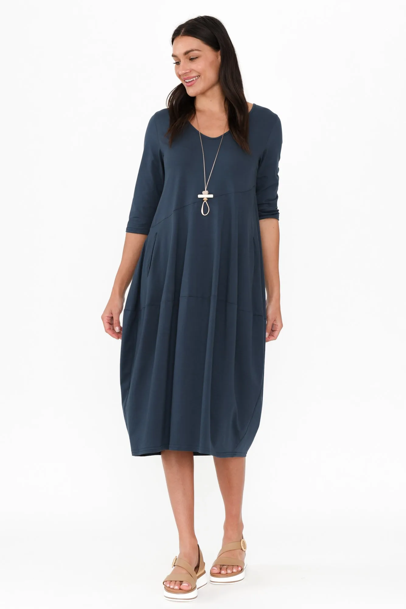 Shea Deep Teal Diagonal Seam Dress sold by Blue Bungalow product image thumbnail 2