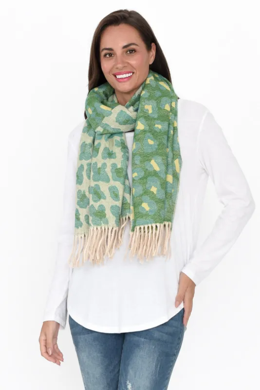 Marwa Green Leopard Tassel Scarf sold by Blue Bungalow