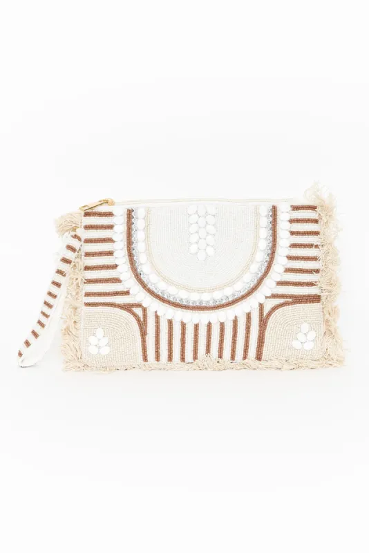 Coby Natural Beaded Fringe Clutch sold by Blue Bungalow