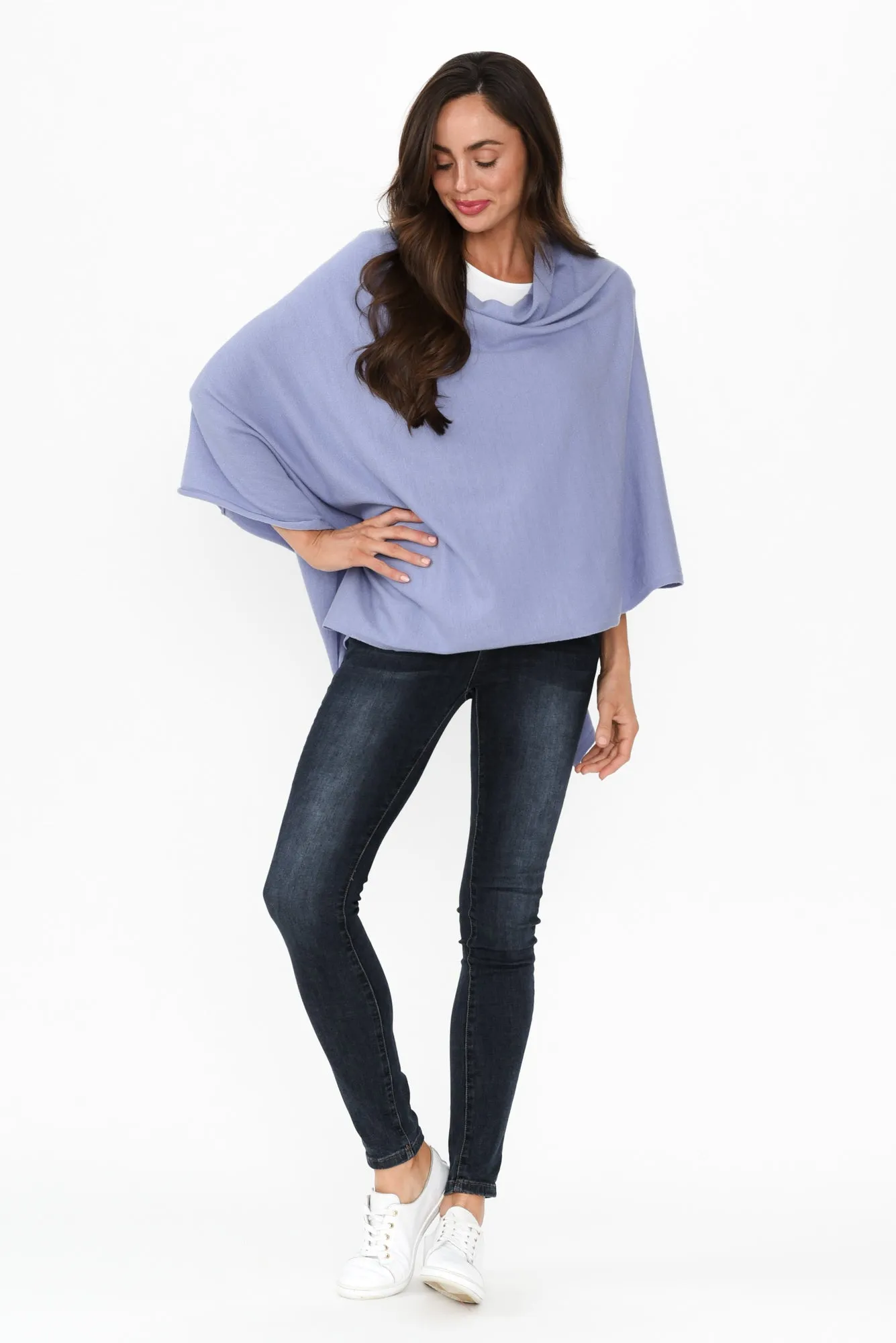 Amy Blue Wool Blend Poncho sold by Blue Bungalow product image thumbnail 2
