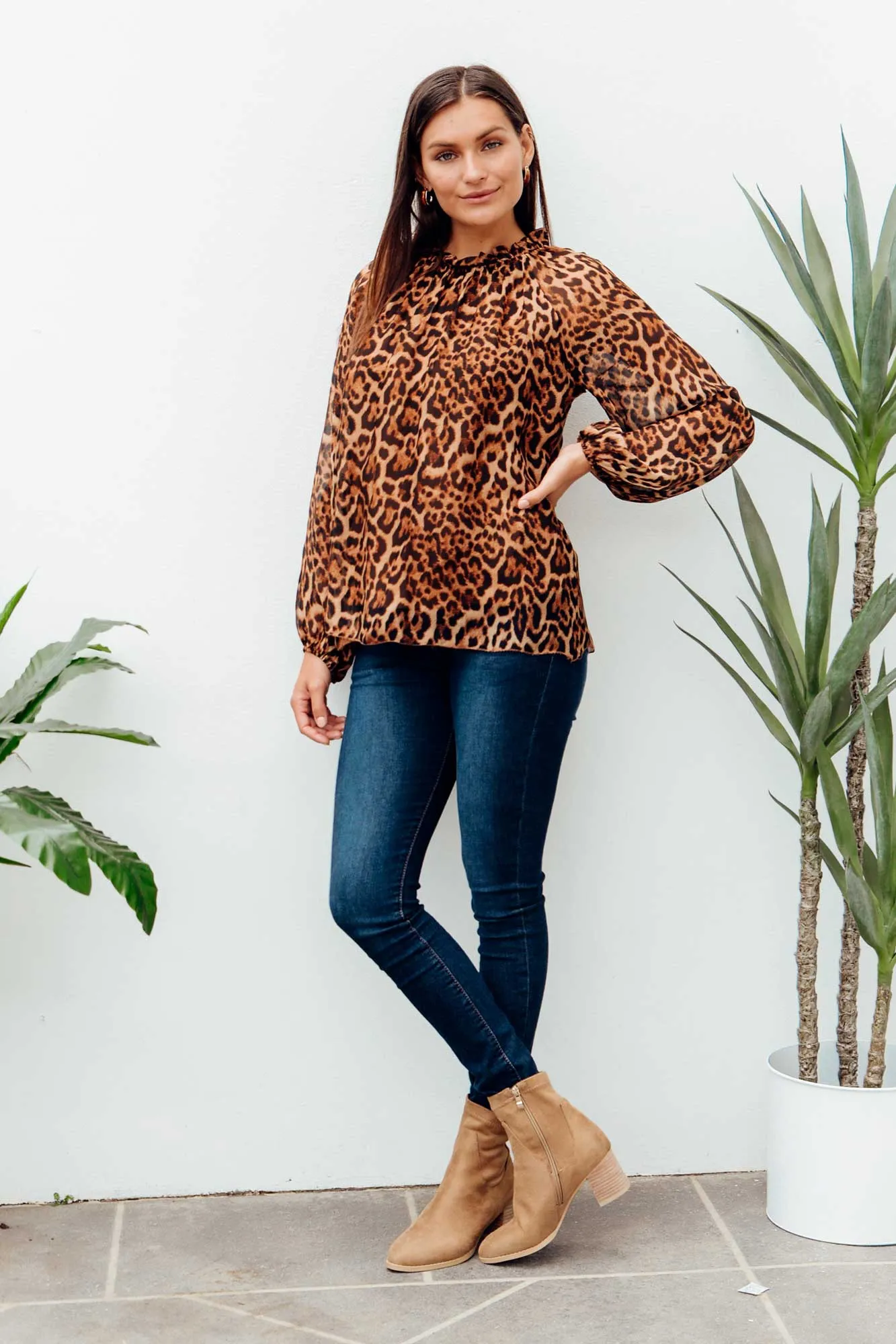 Riley Leopard Silk Ruffle Top sold by Blue Bungalow product image thumbnail 2