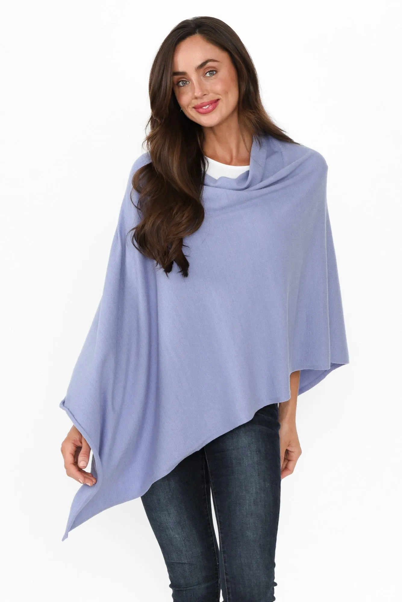 Amy Blue Wool Blend Poncho sold by Blue Bungalow