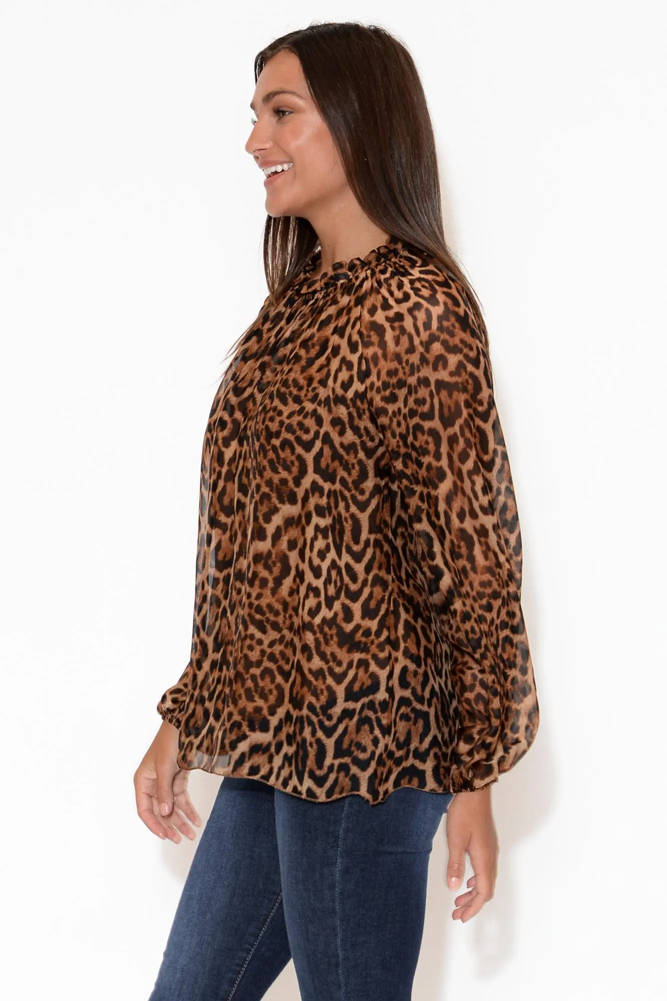 Riley Leopard Silk Ruffle Top sold by Blue Bungalow product image thumbnail 5