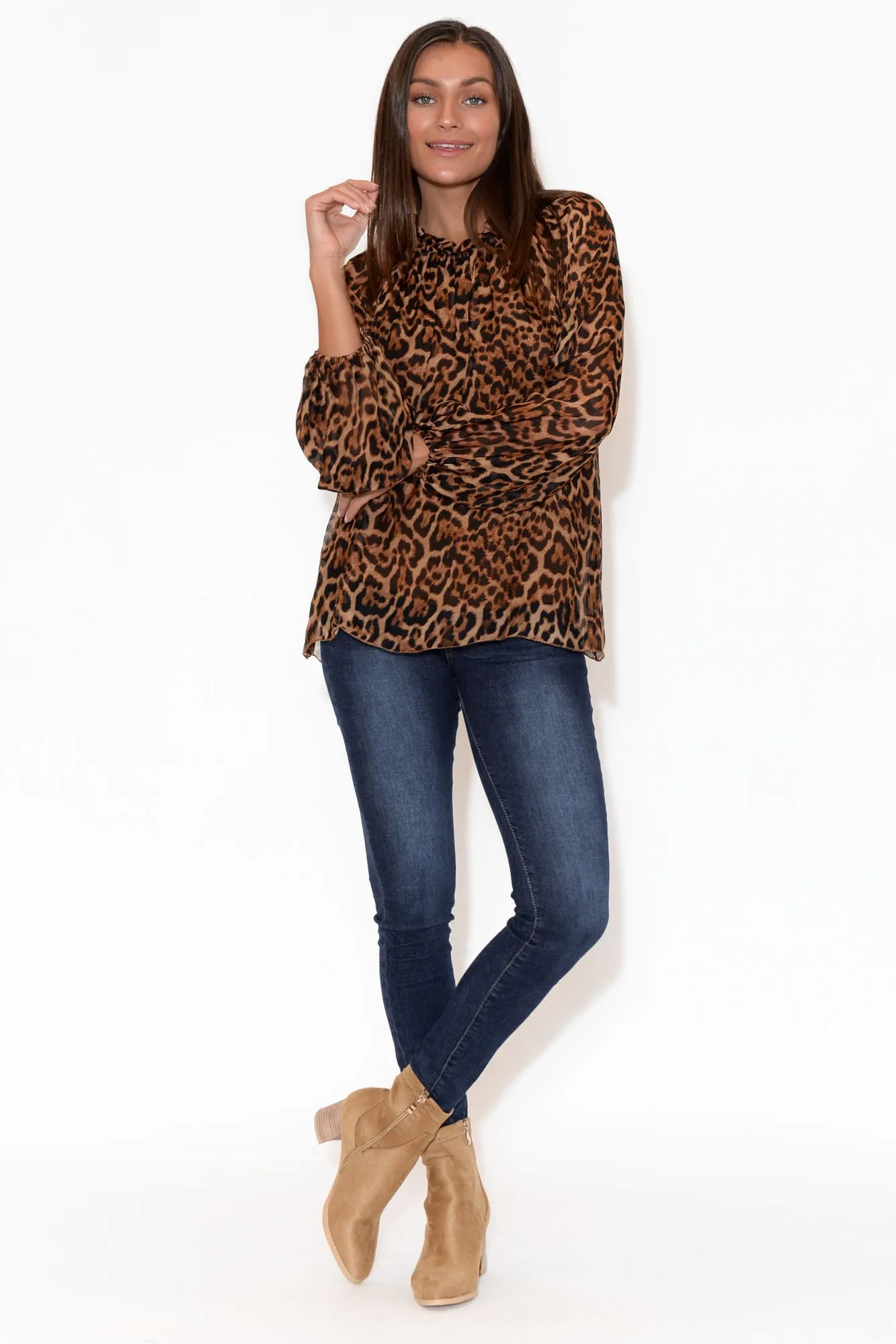 Riley Leopard Silk Ruffle Top sold by Blue Bungalow product image thumbnail 3