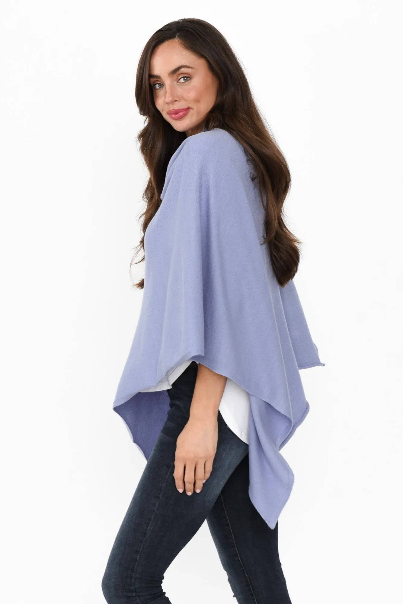 Amy Blue Wool Blend Poncho sold by Blue Bungalow product image thumbnail 3
