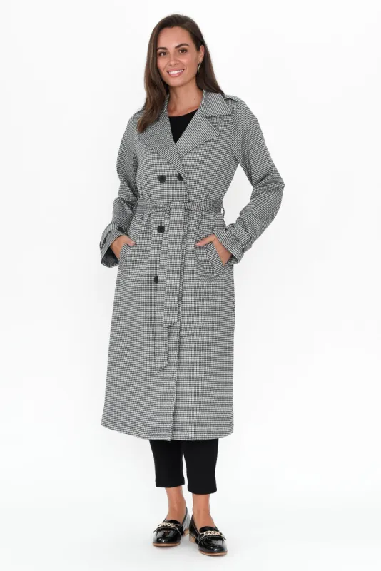 Penn Black Houndstooth Ponte Trench Coat sold by Blue Bungalow
