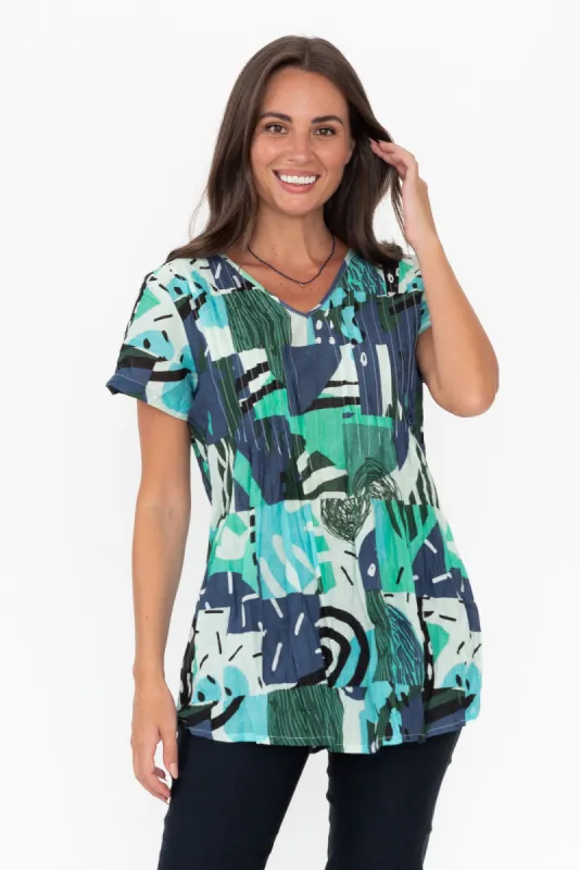 Fia Blue Tropics Crinkle Cotton Top sold by Blue Bungalow