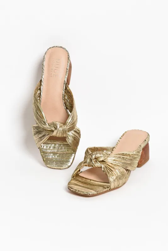 Georgie Gold Leather Knot Heel sold by Blue Bungalow