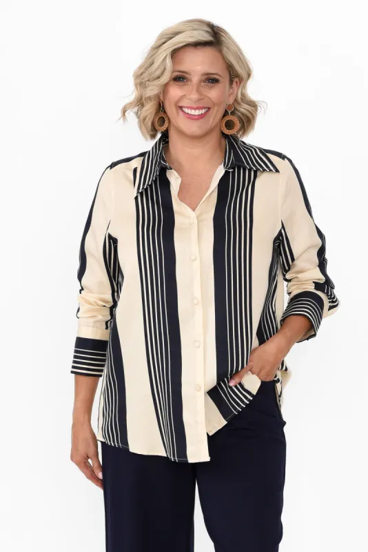 Heartstopper Navy Stripe Lyocell Shirt sold by Blue Bungalow