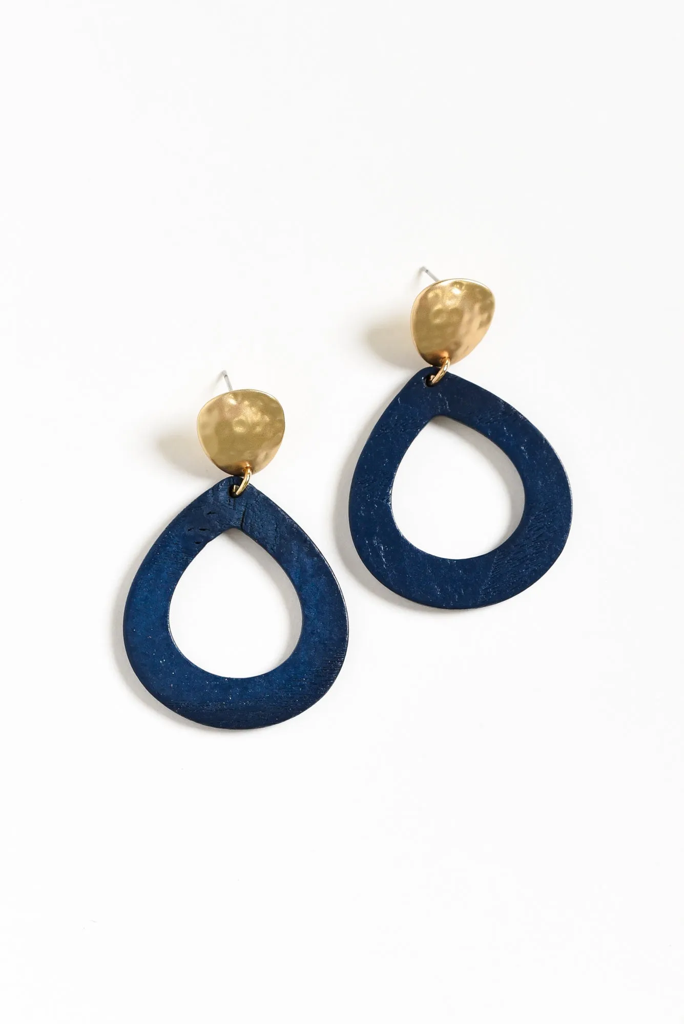 Tinsley Navy Wood Earrings sold by Blue Bungalow