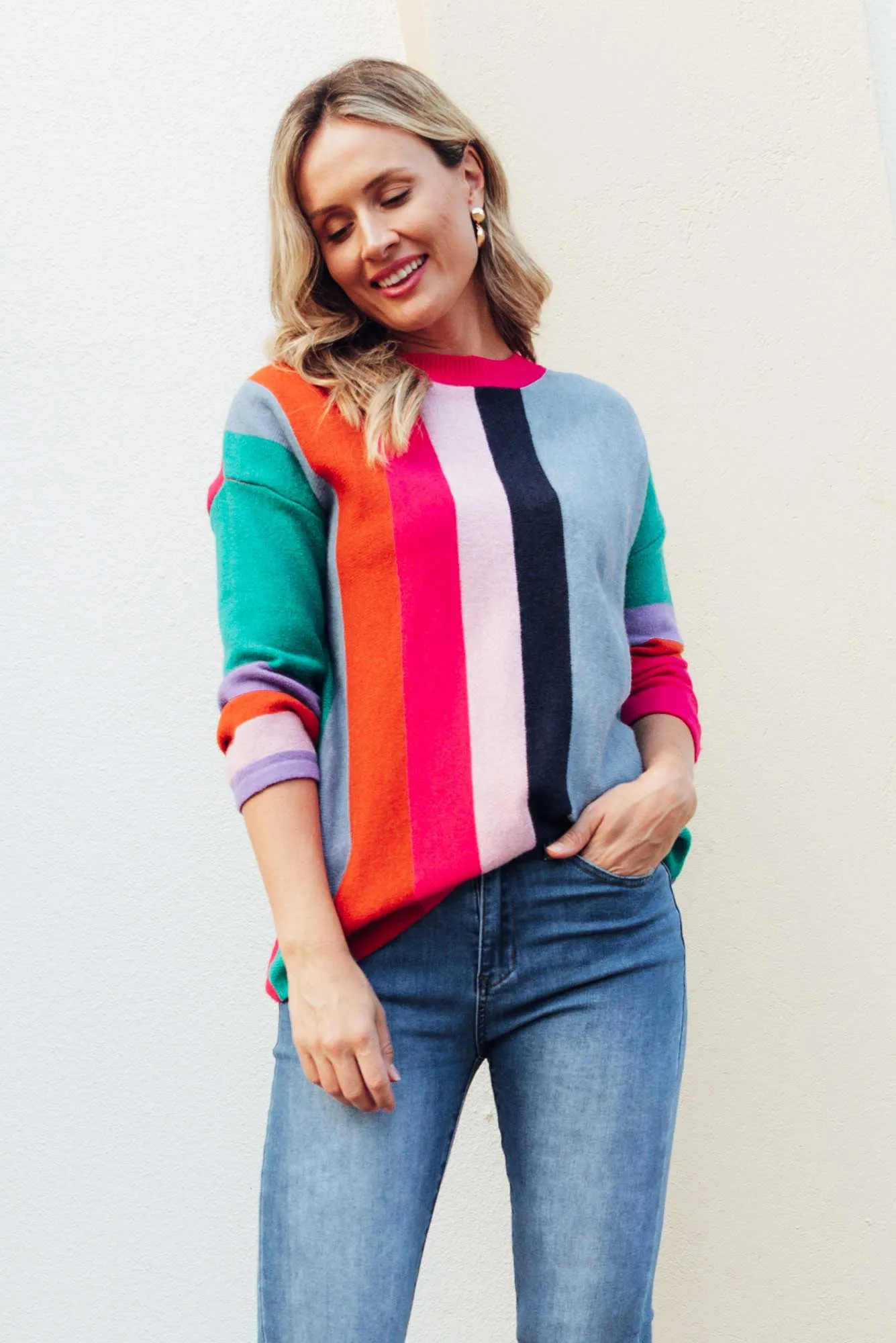 Orilyn Rainbow Stripe Knit Jumper sold by Blue Bungalow