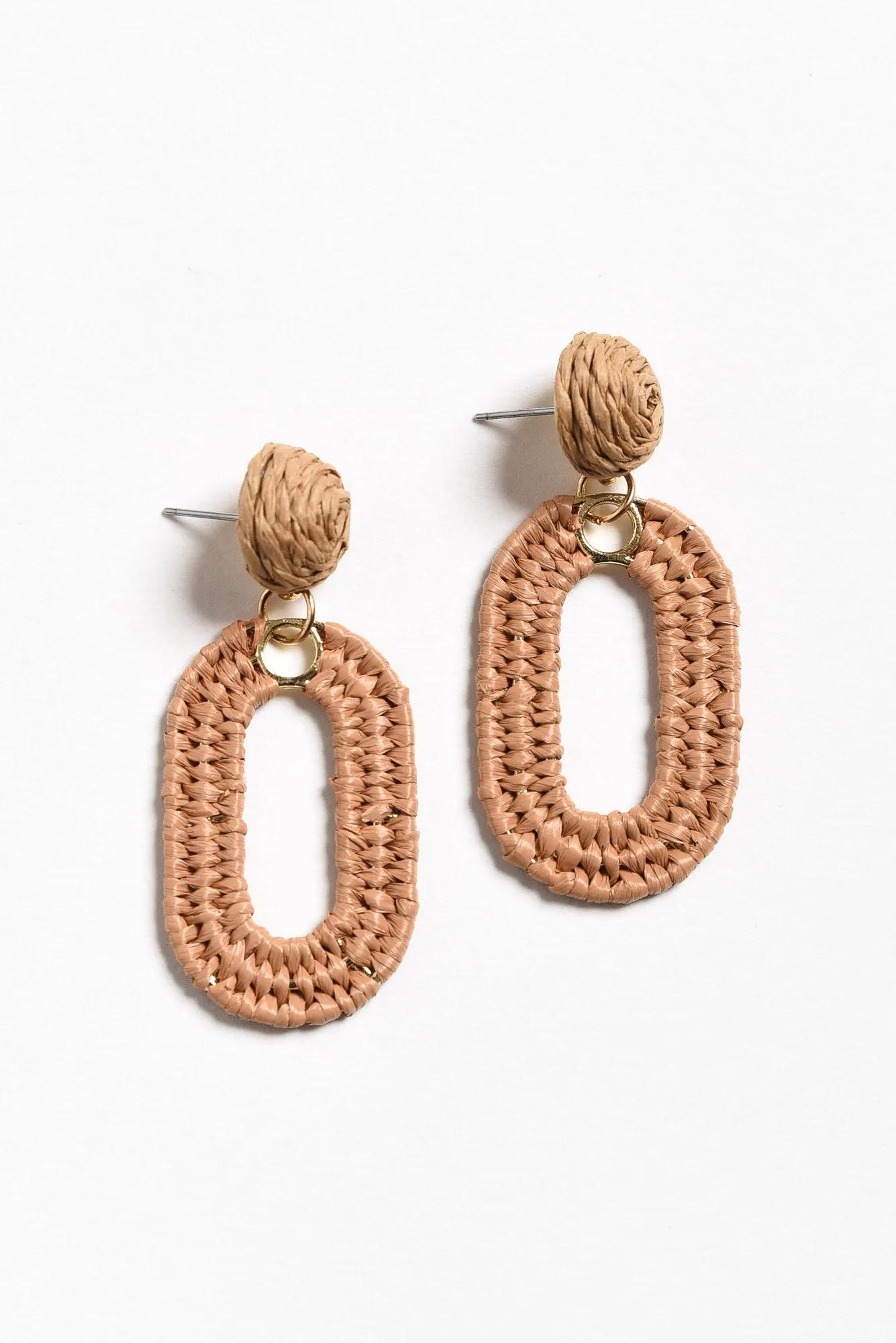 Tilby Beige Woven Oval Drop Earrings sold by Blue Bungalow