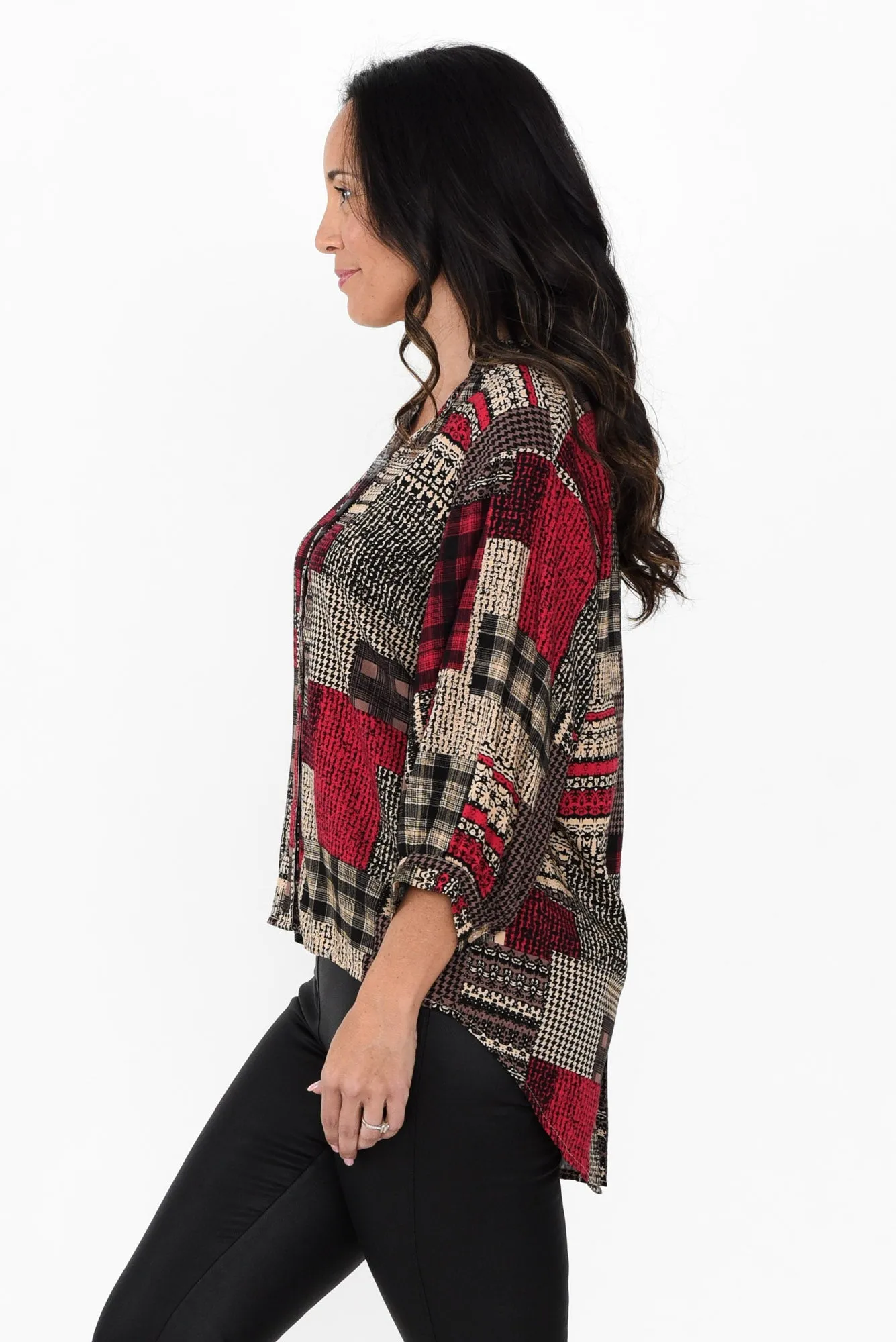 Alto Red Patchwork Cotton Blend Shirt sold by Blue Bungalow product image thumbnail 3