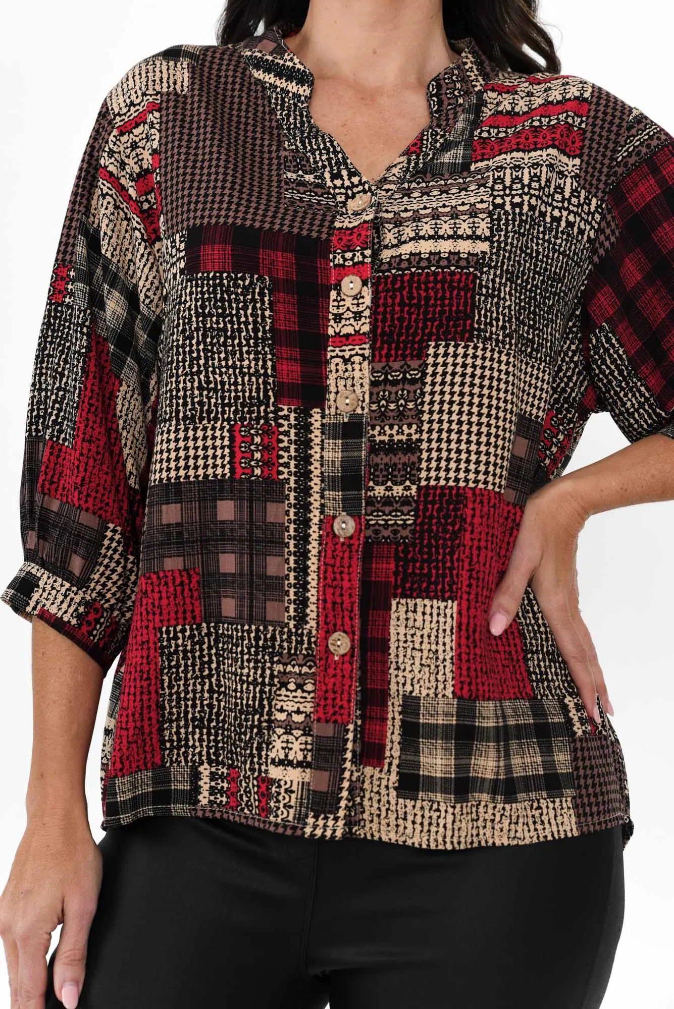 Alto Red Patchwork Cotton Blend Shirt sold by Blue Bungalow product image thumbnail 5