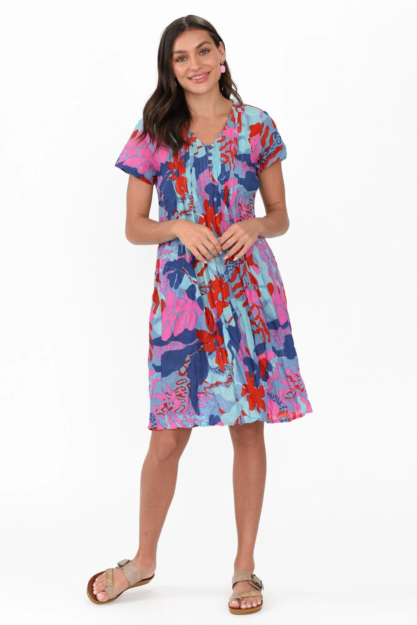 Sabina Blue Tropical Crinkle Cotton Dress sold by Blue Bungalow