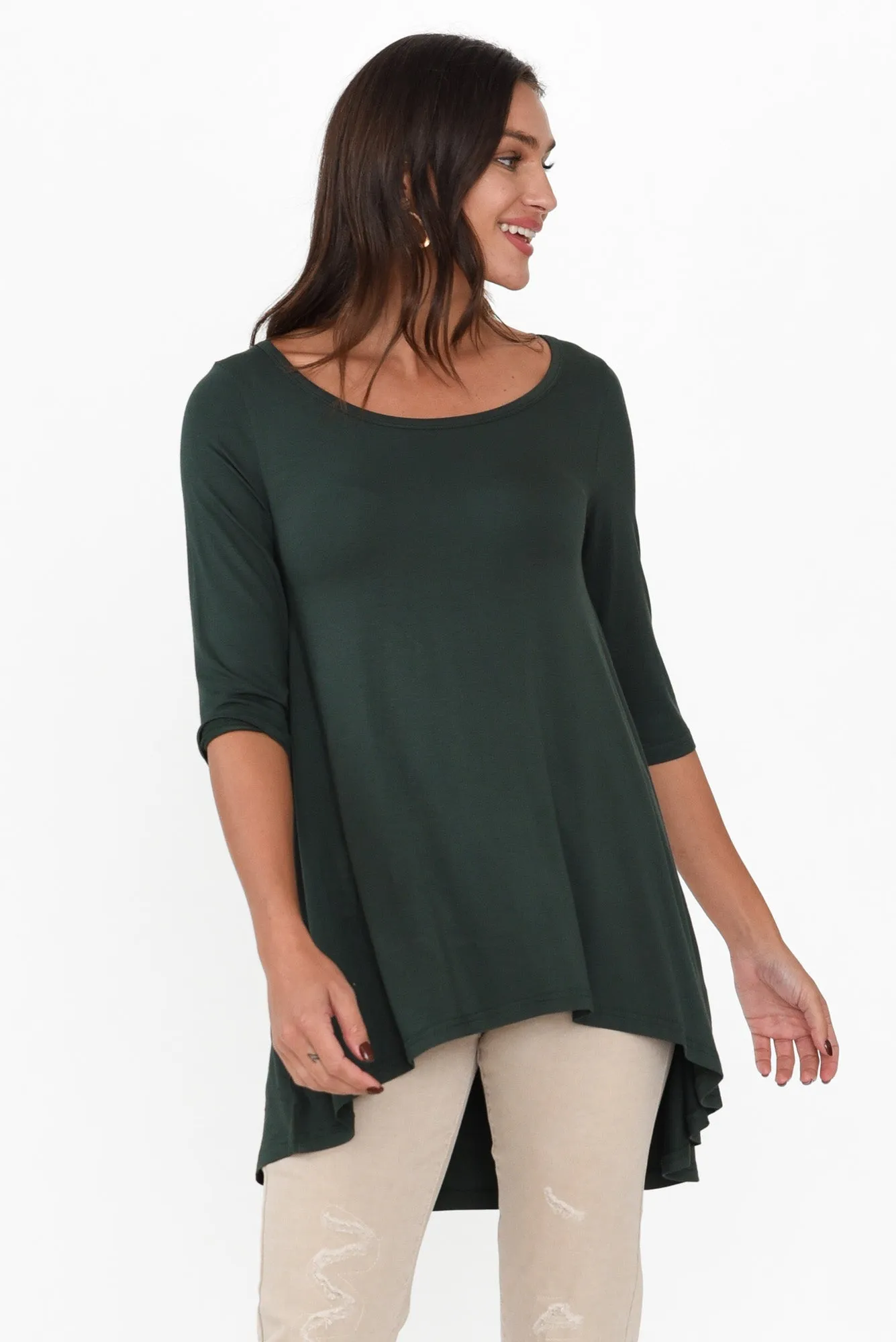 Dark Green Bamboo Hi Lo Hem Top sold by Blue Bungalow