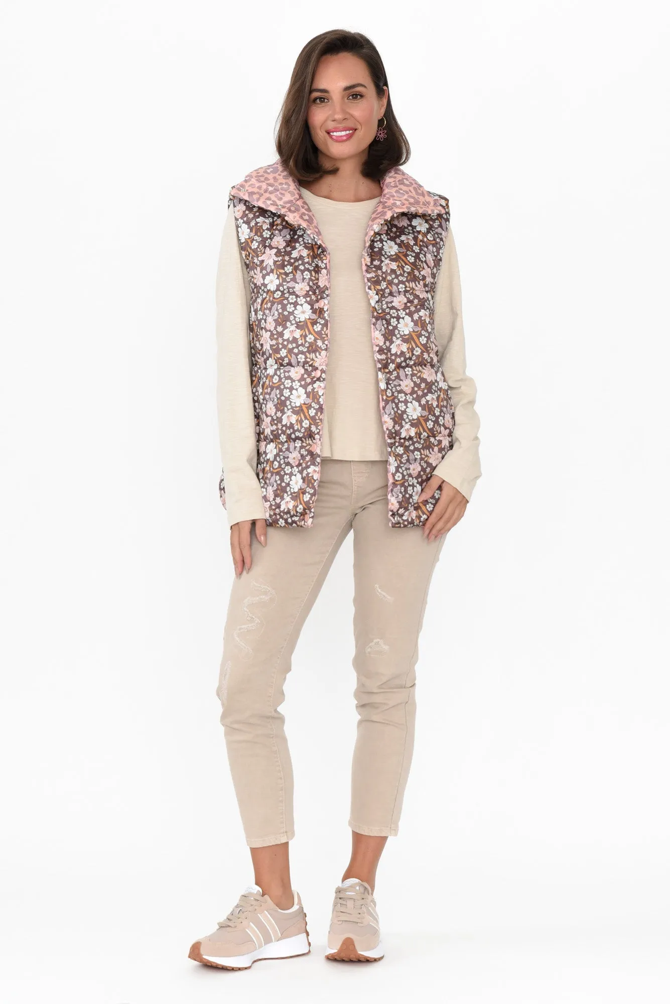 Alessia Floral Cheetah Reversible Puffer Vest sold by Blue Bungalow product image thumbnail 3