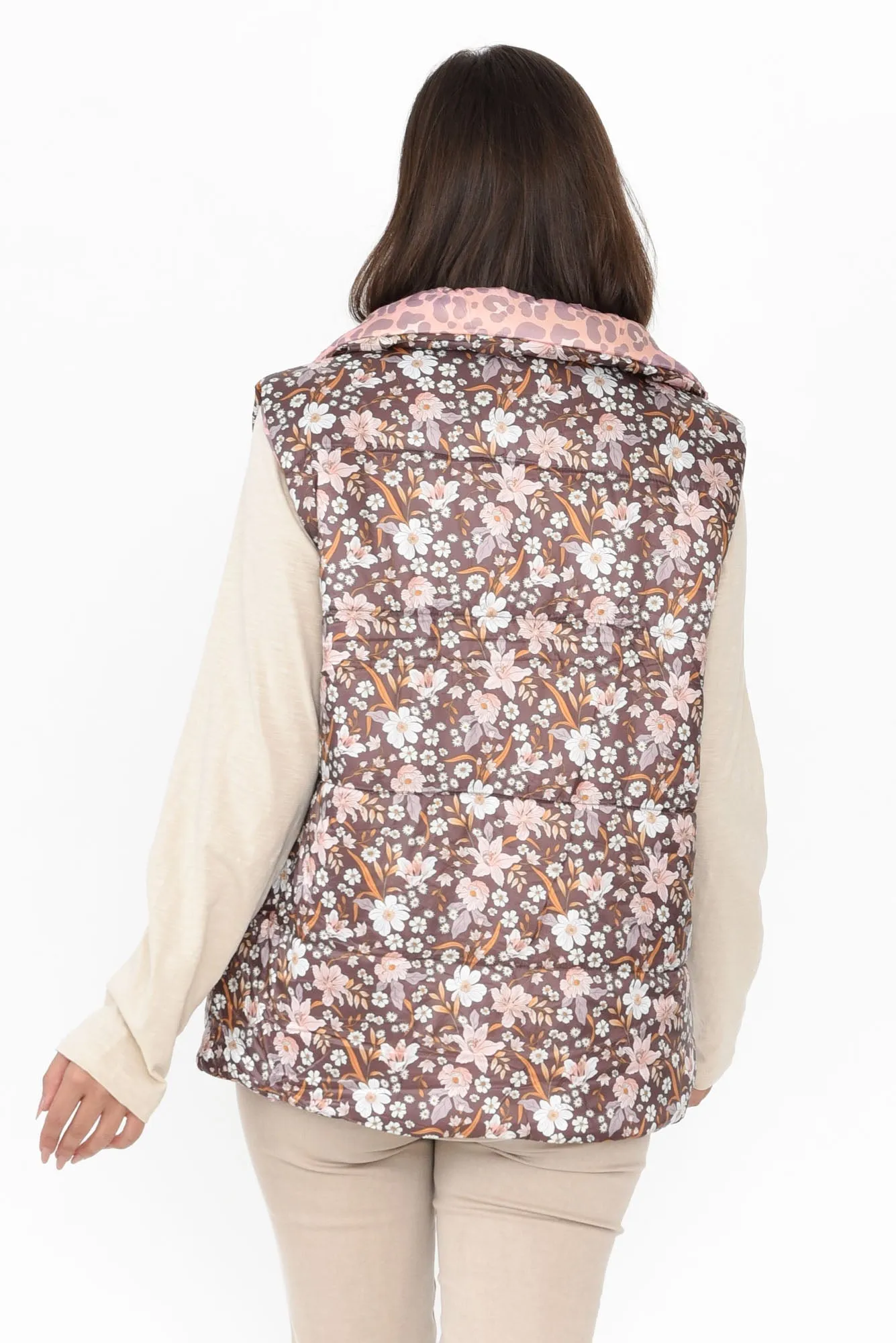 Alessia Floral Cheetah Reversible Puffer Vest sold by Blue Bungalow product image thumbnail 5