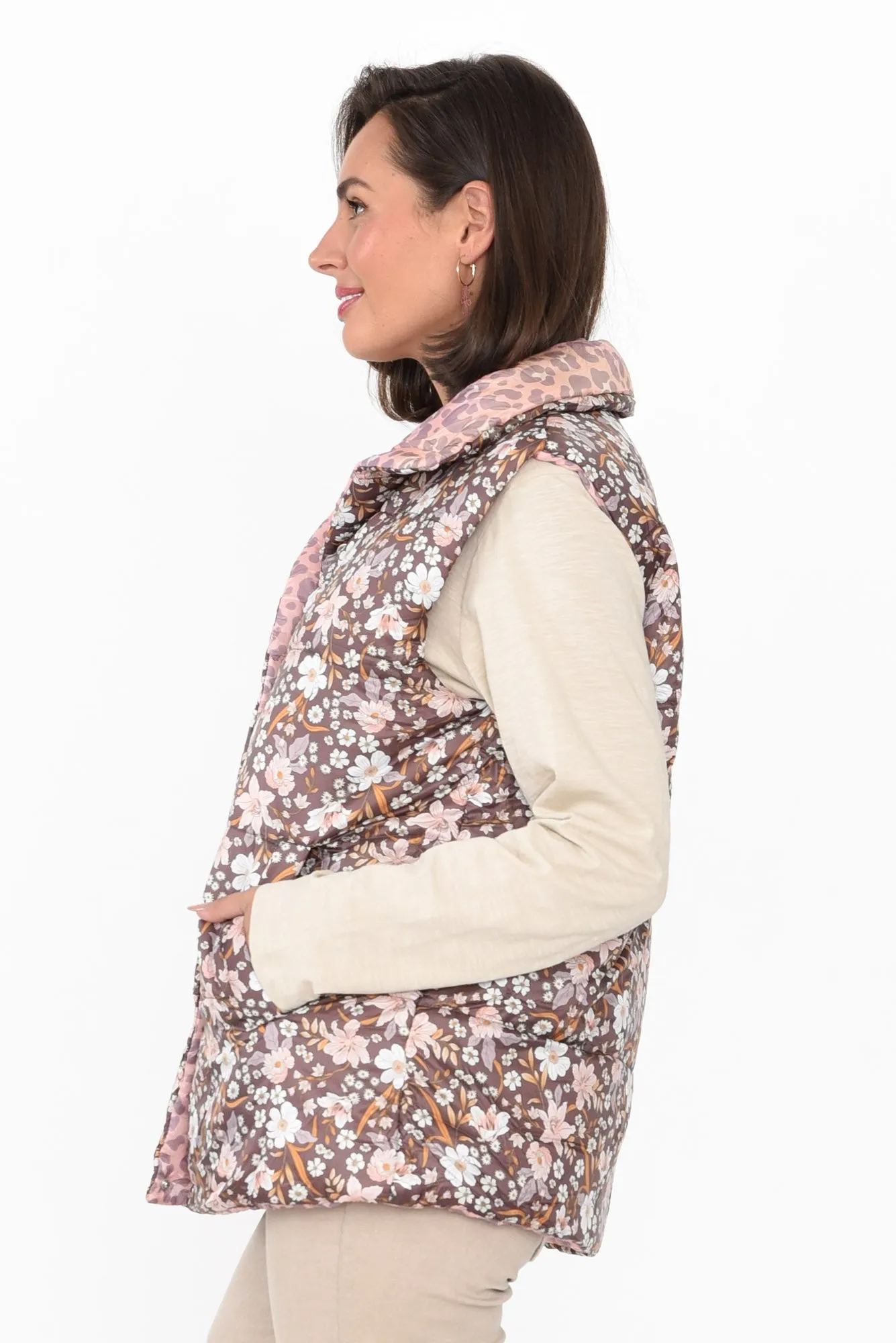 Alessia Floral Cheetah Reversible Puffer Vest sold by Blue Bungalow product image thumbnail 4