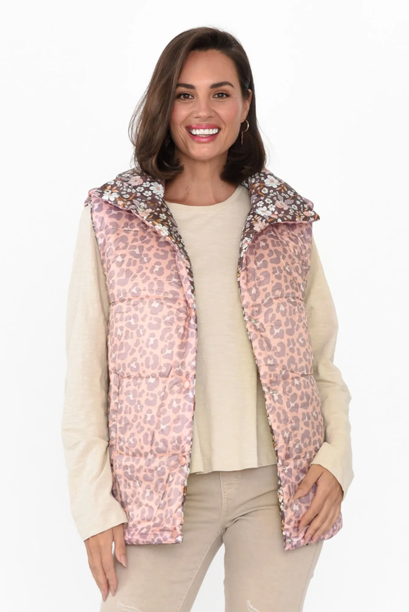 Alessia Floral Cheetah Reversible Puffer Vest sold by Blue Bungalow product image thumbnail 2