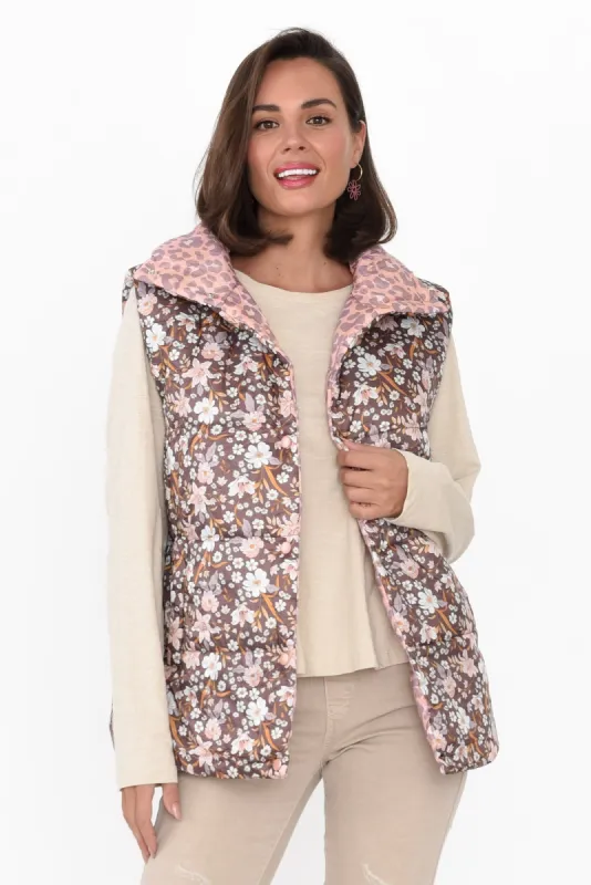 Alessia Floral Cheetah Reversible Puffer Vest sold by Blue Bungalow