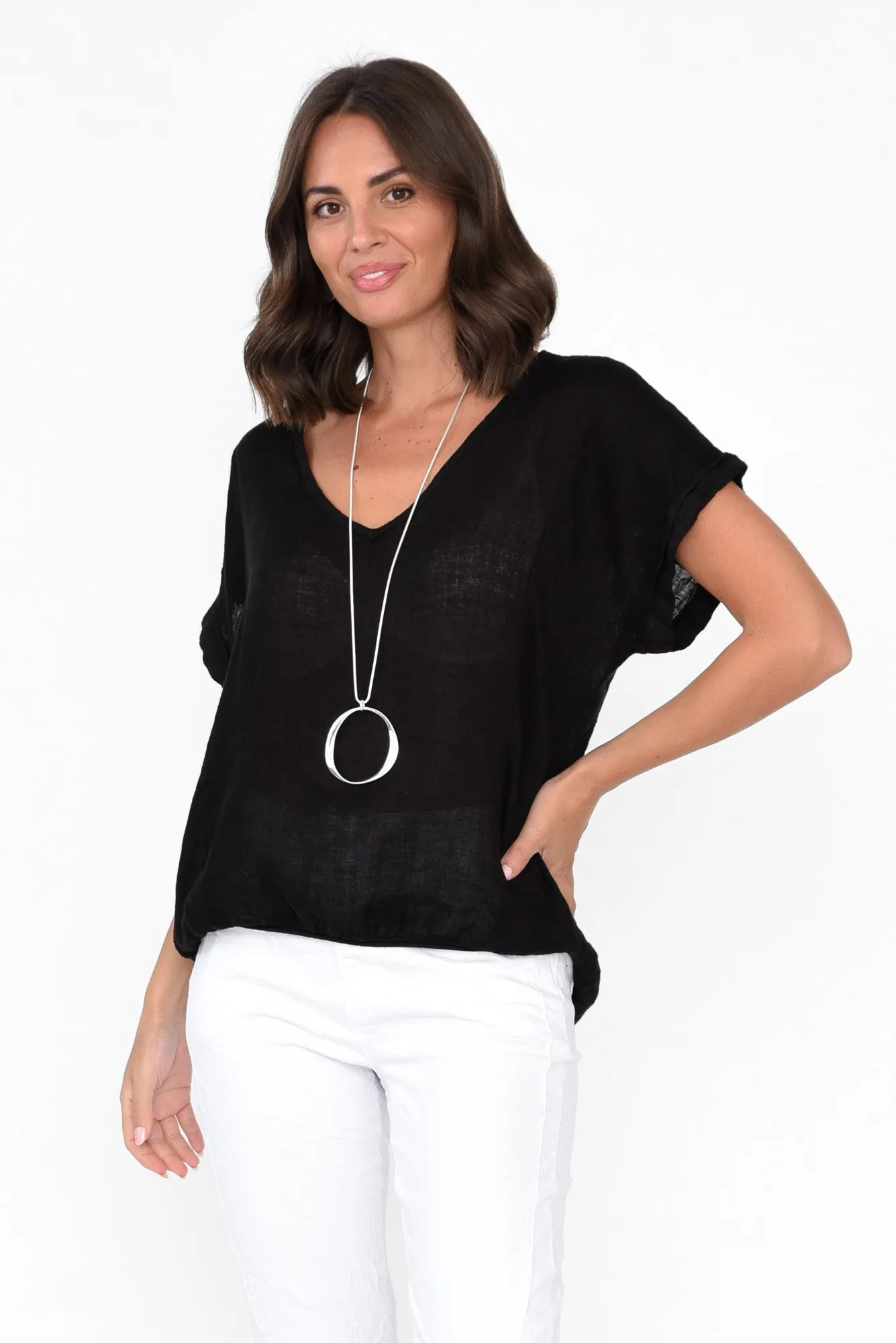 Effie Black Linen Tee sold by Blue Bungalow
