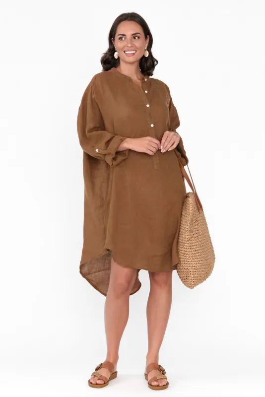 Mischa Mocha Linen Shirt Dress sold by Blue Bungalow