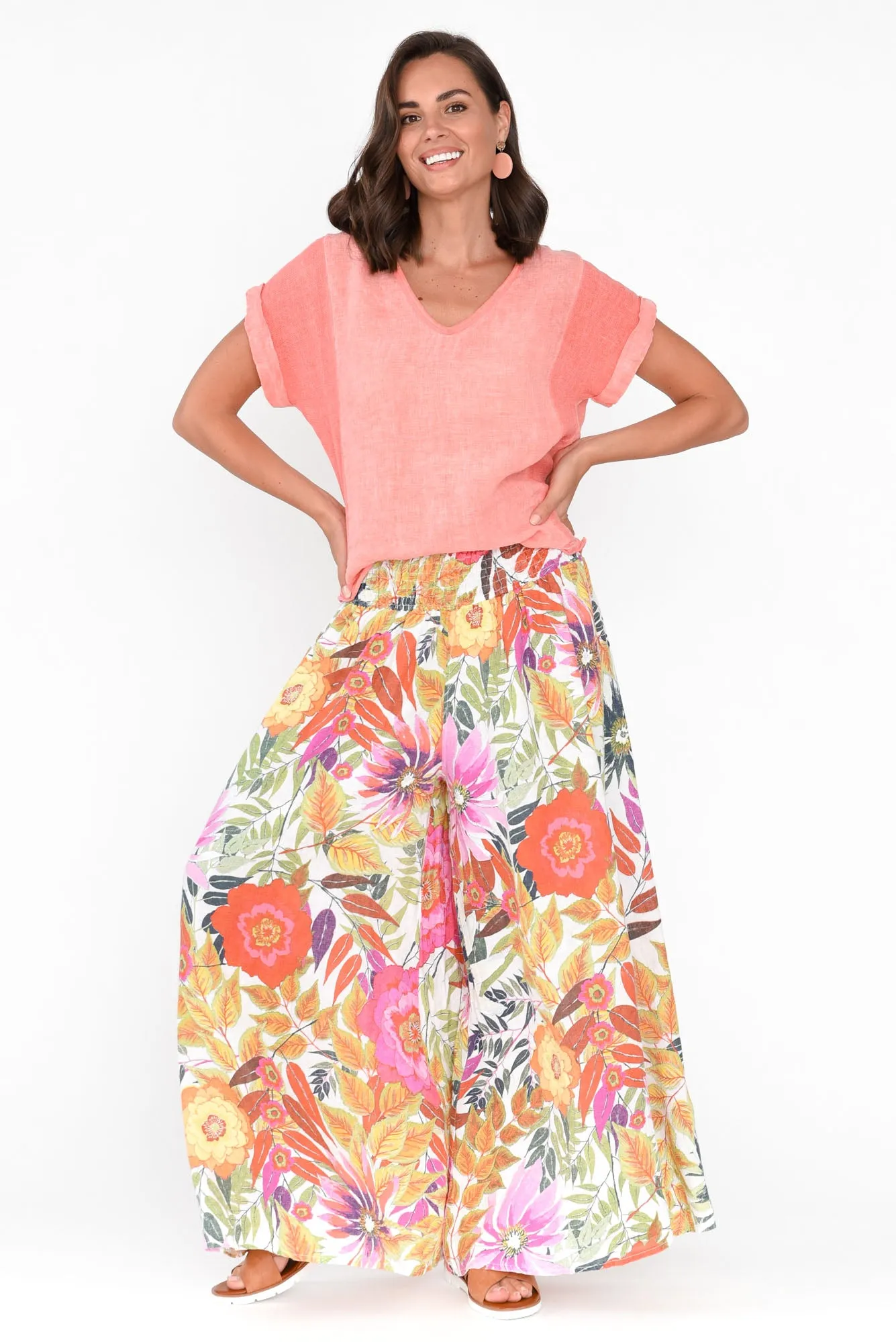 Rumi White Bloom Wide Leg Linen Pants sold by Blue Bungalow product image thumbnail 3