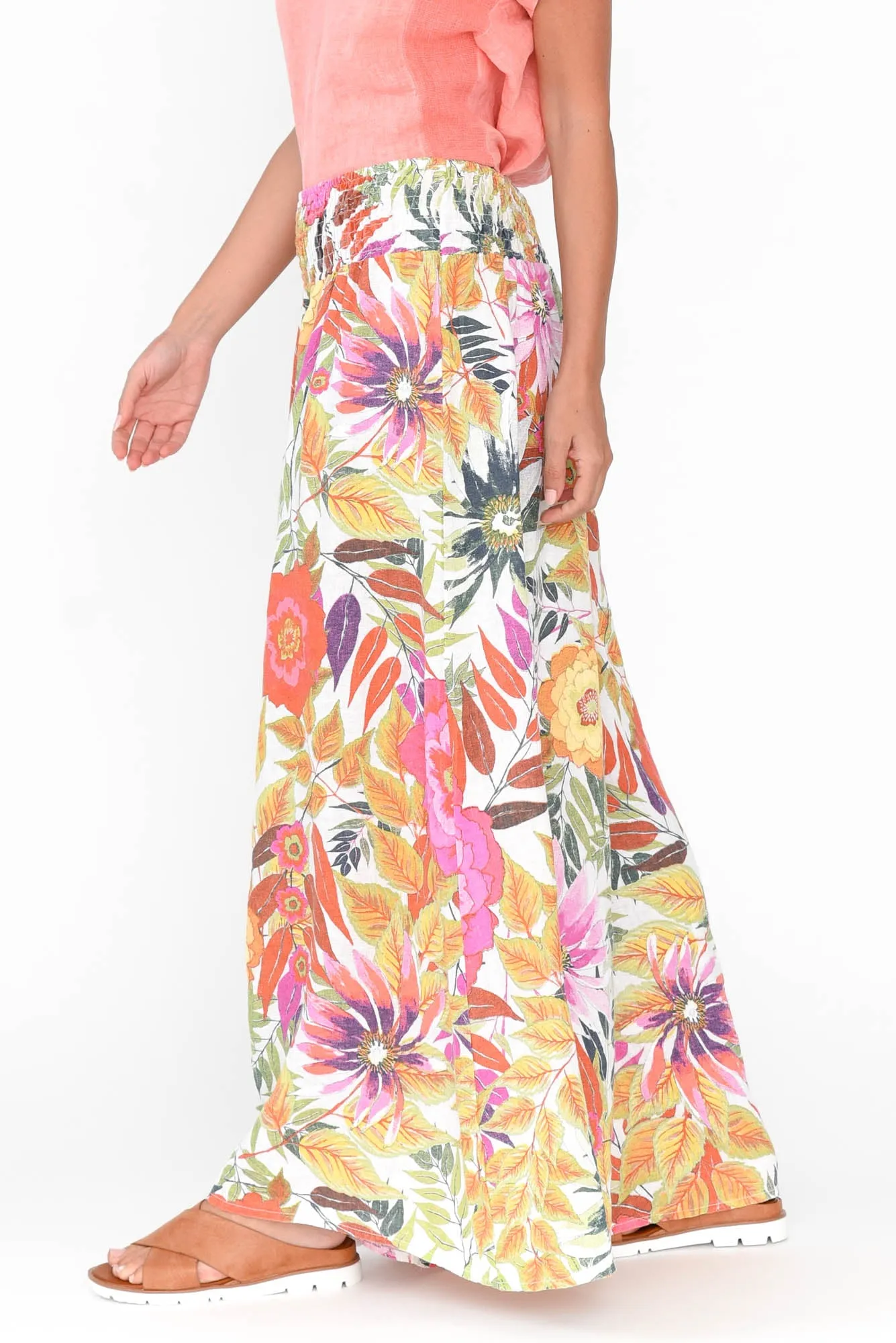 Rumi White Bloom Wide Leg Linen Pants sold by Blue Bungalow product image thumbnail 4