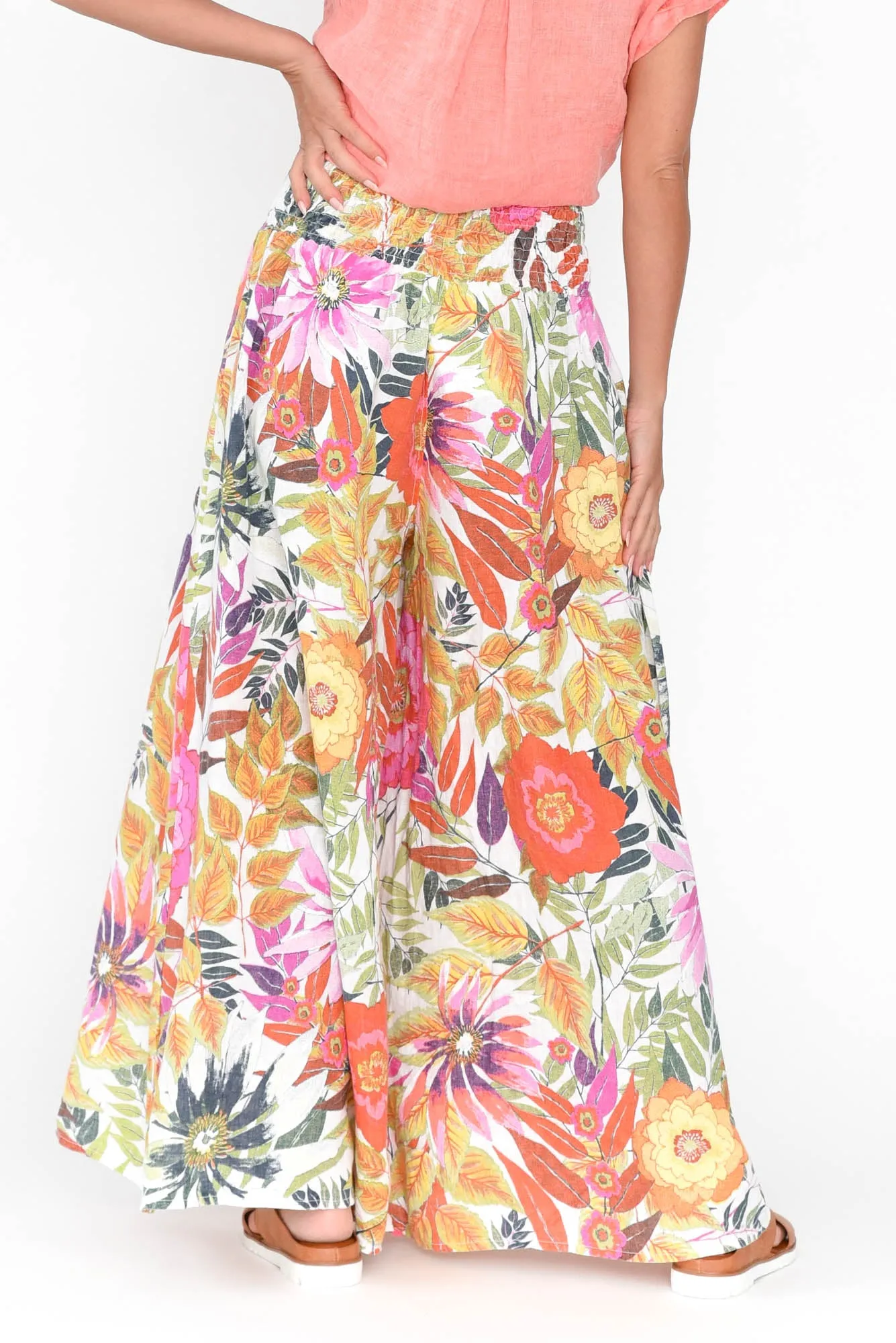 Rumi White Bloom Wide Leg Linen Pants sold by Blue Bungalow product image thumbnail 5