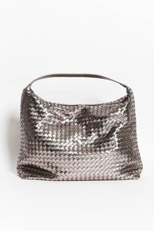 Benita Pewter Weave Slouch Handbag sold by Blue Bungalow