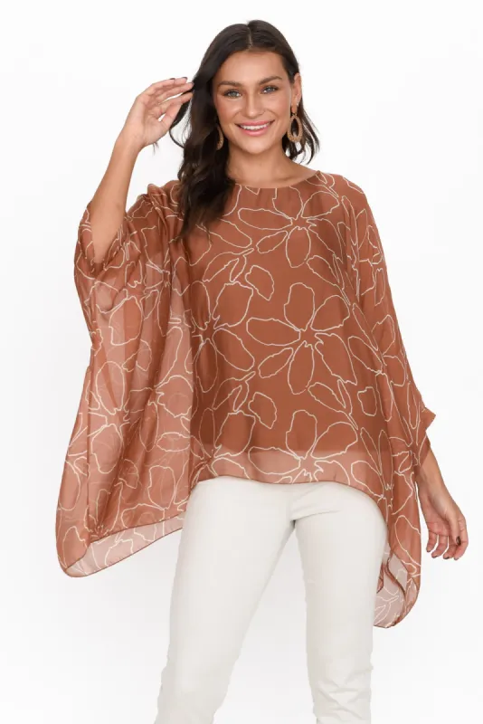 Trevino Rust Bloom Silk Overlay Top sold by Blue Bungalow