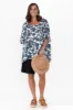 Martine Navy Floral Linen Top sold by Blue Bungalow