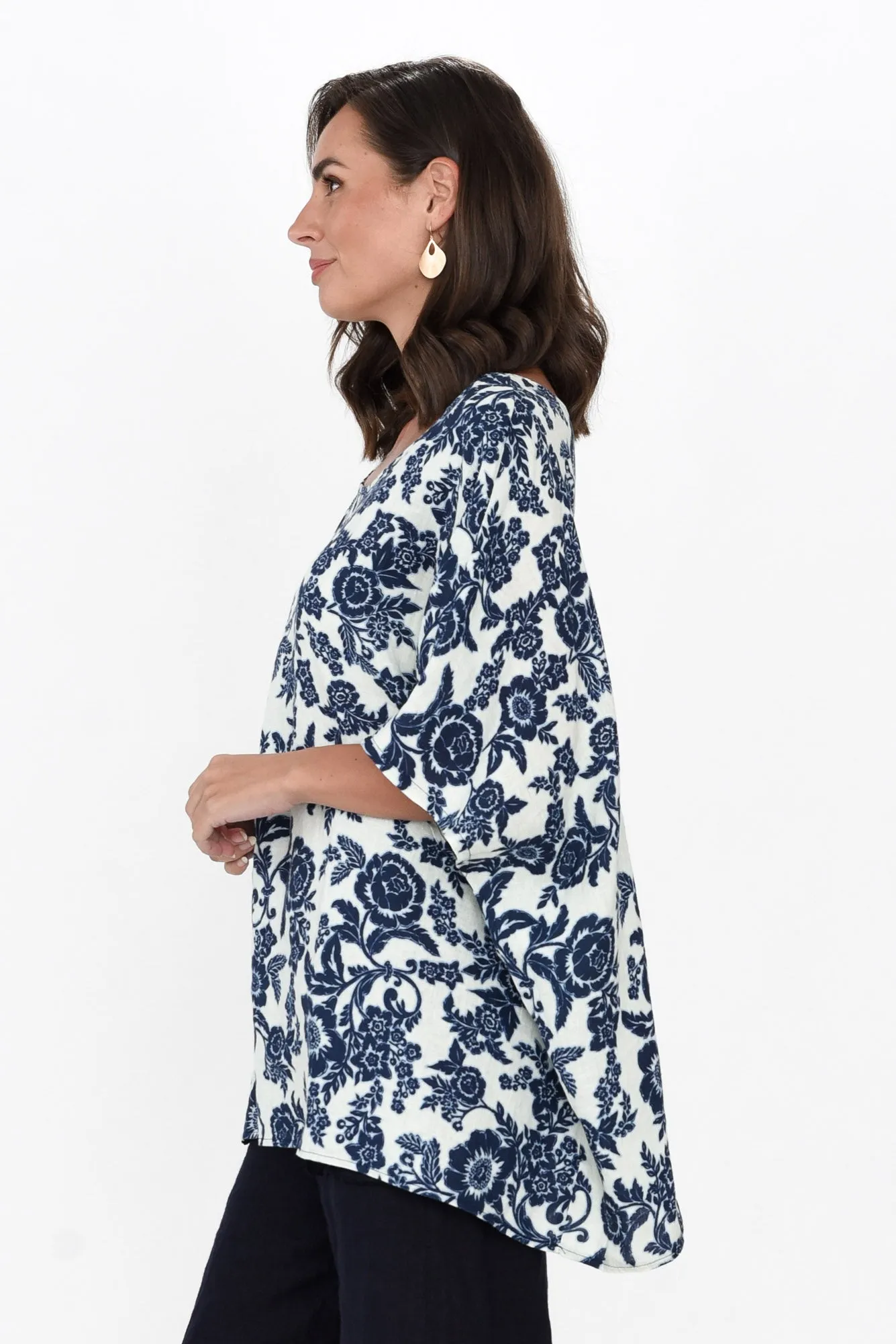 Martine Navy Floral Linen Top sold by Blue Bungalow product image thumbnail 4