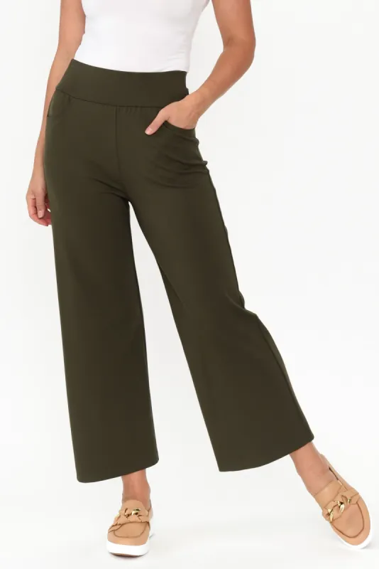 Kimmy Khaki Wide Leg Ponte Pants sold by Blue Bungalow