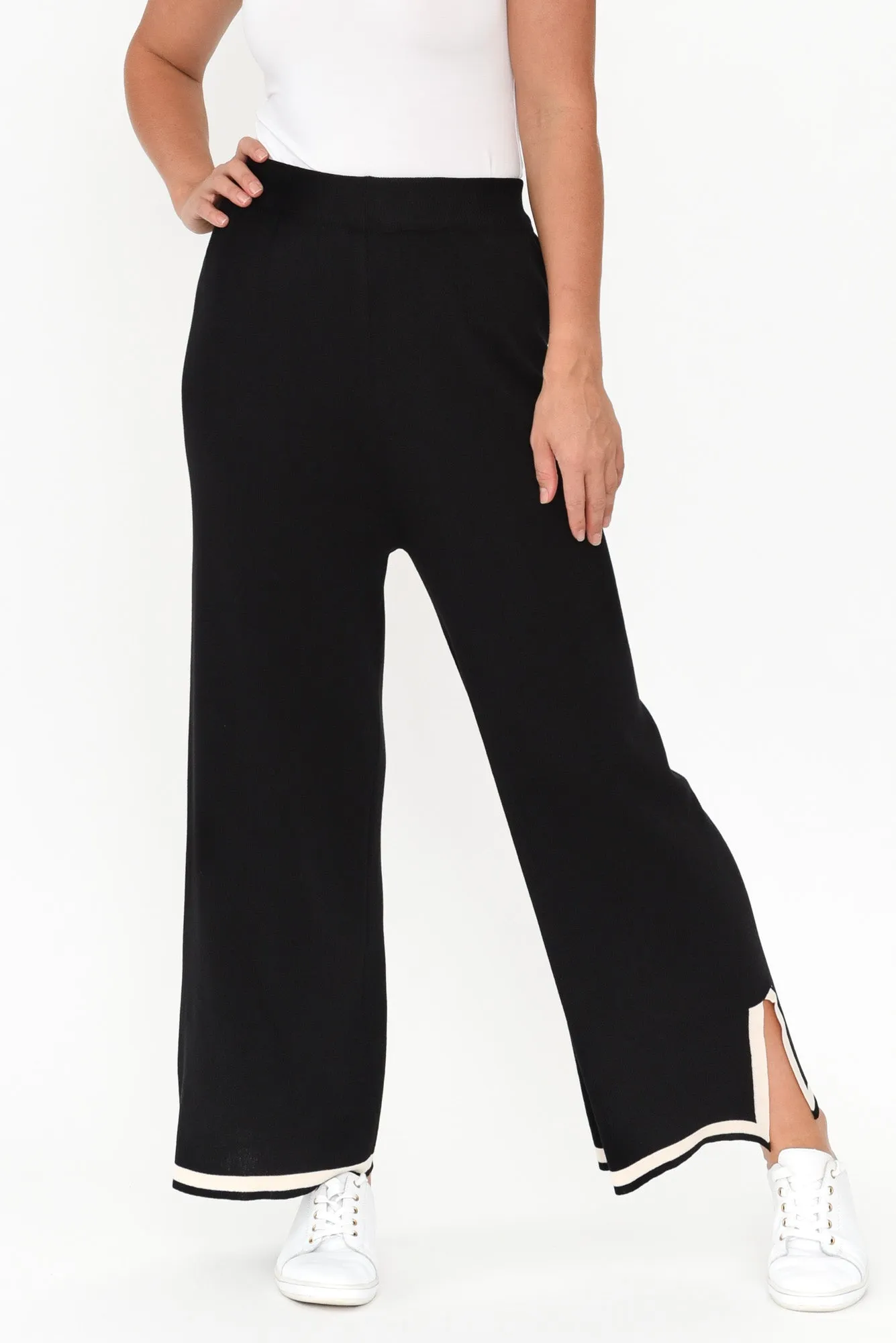 Calgari Black Trim Knit Pants sold by Blue Bungalow