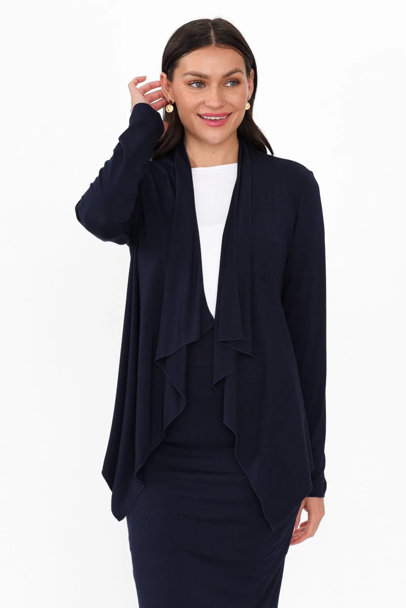 Joni Navy Bamboo Cardigan sold by Blue Bungalow