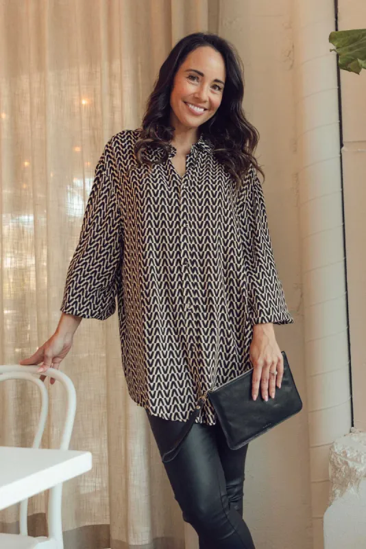 Zofie Black Geo Bamboo Cotton Shirt sold by Blue Bungalow