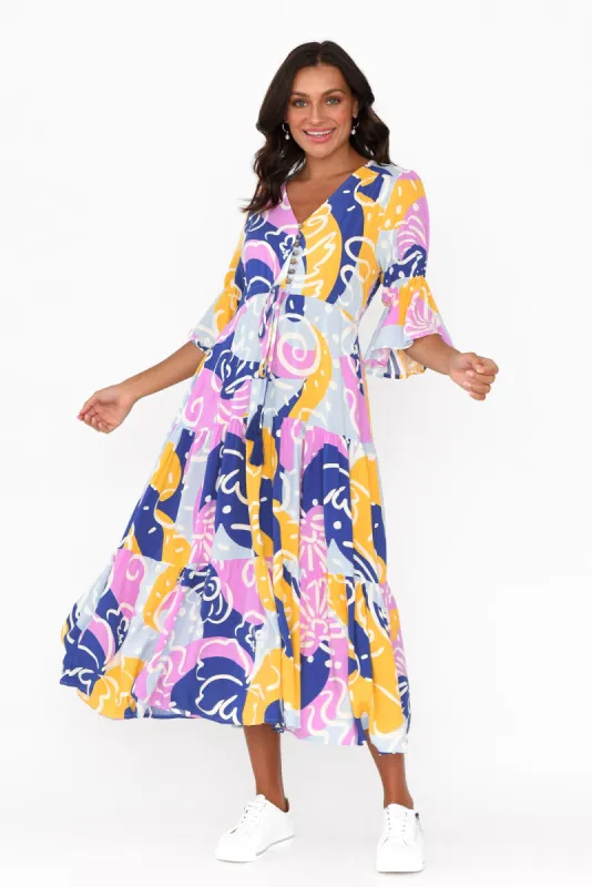 Lona Blue Abstract Tier Dress sold by Blue Bungalow