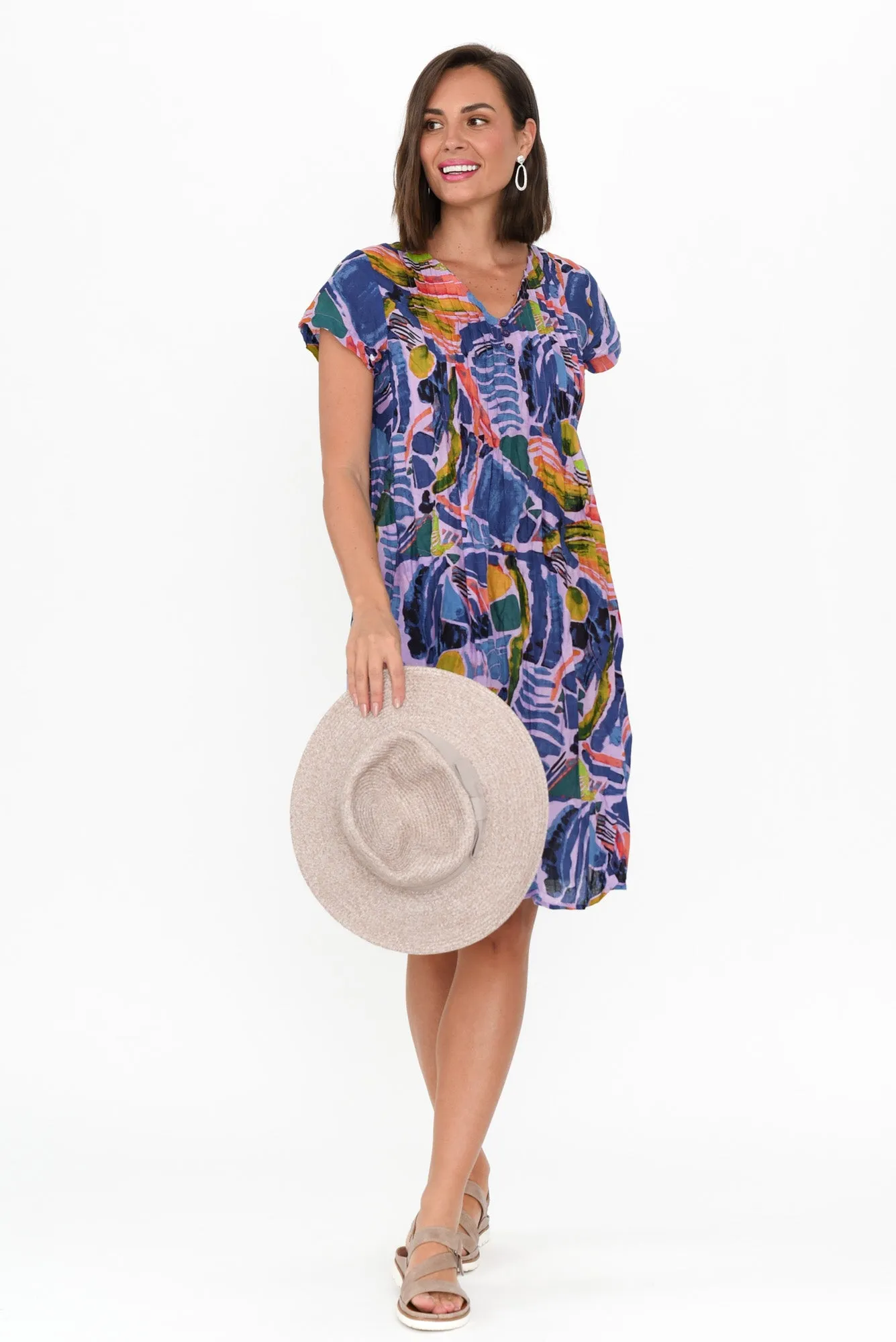 Sabina Cobalt Ripple Crinkle Cotton Dress sold by Blue Bungalow