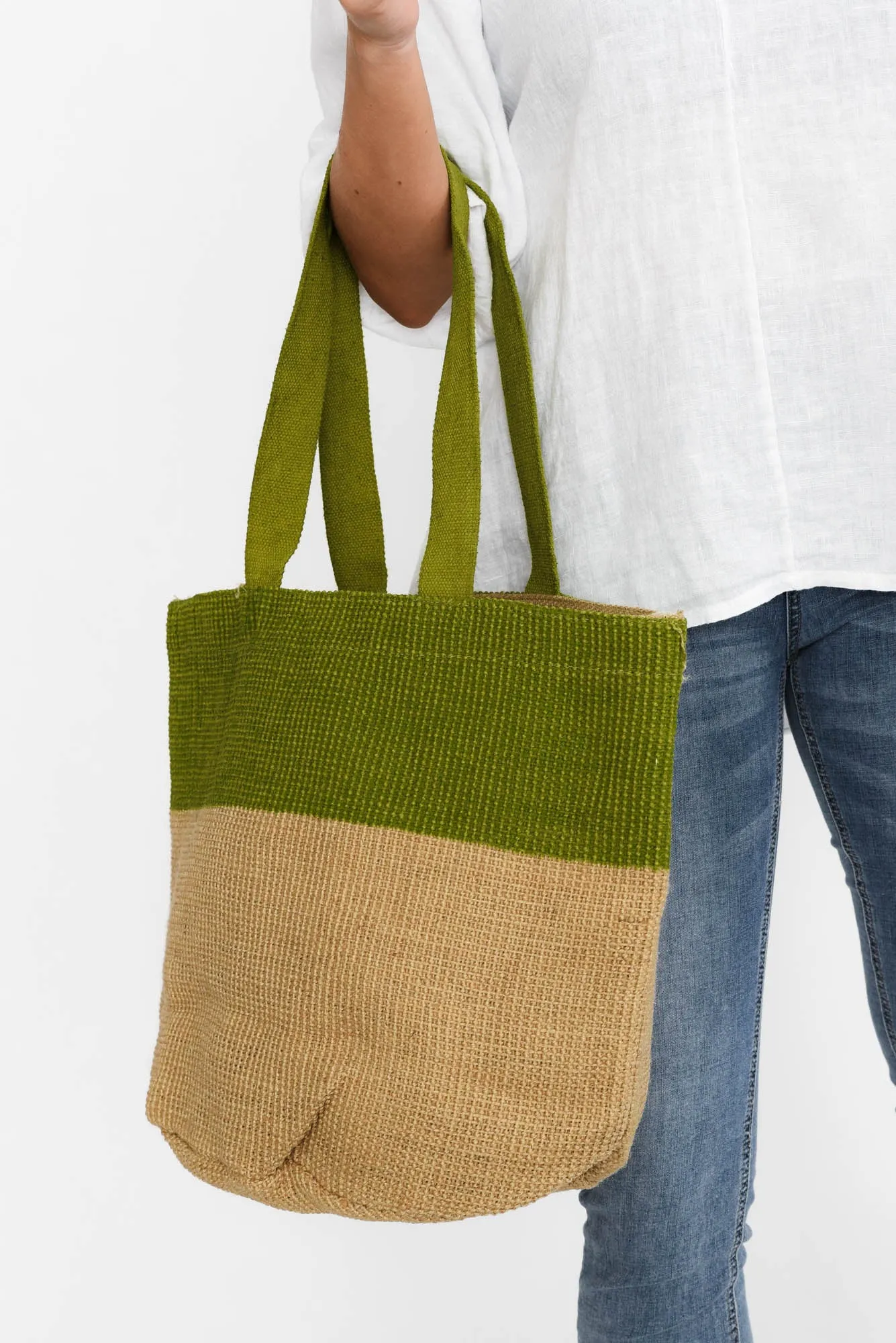 Kierra Green Jute Tote Bag sold by Blue Bungalow