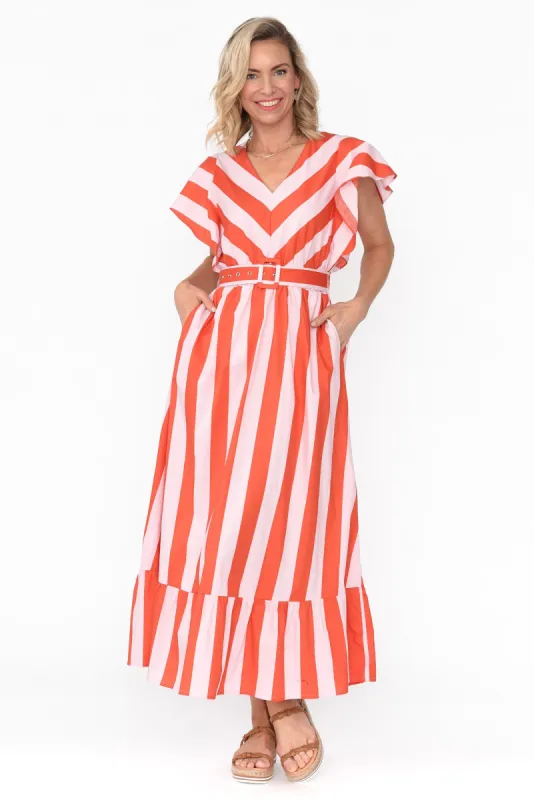 Winslow Pink Stripe Cotton Belted Dress sold by Blue Bungalow