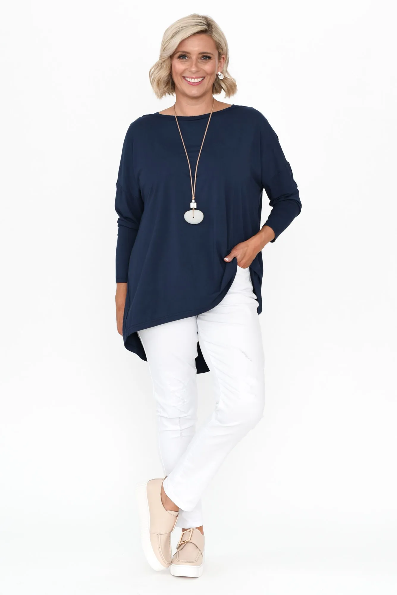 Anakin Navy Hi Lo Bamboo Top sold by Blue Bungalow product image thumbnail 3