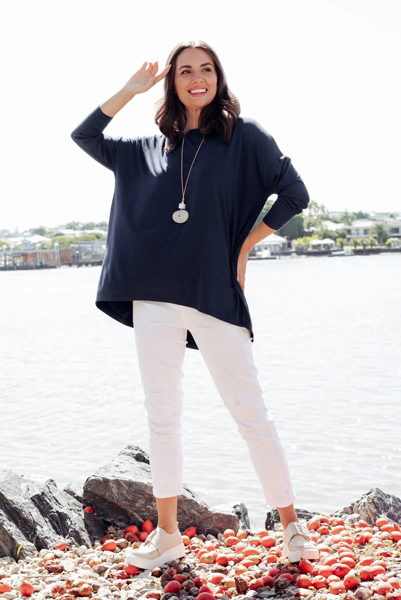 Anakin Navy Hi Lo Bamboo Top sold by Blue Bungalow product image thumbnail 2