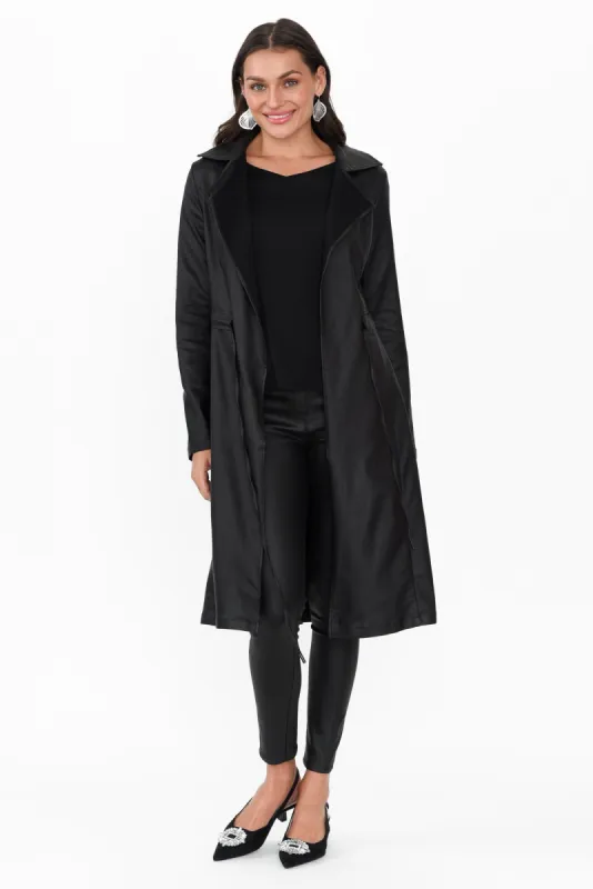 Rois Black Faux Leather Trench Coat sold by Blue Bungalow