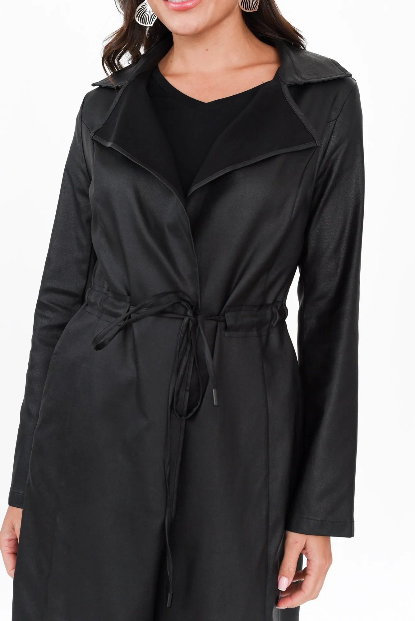 Rois Black Faux Leather Trench Coat sold by Blue Bungalow product image thumbnail 5