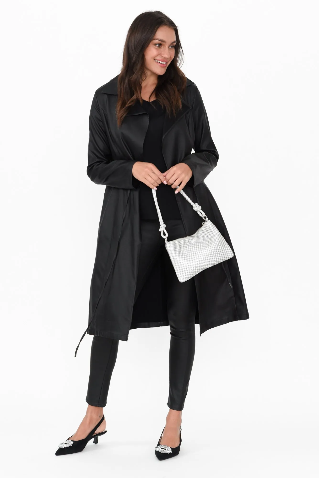 Rois Black Faux Leather Trench Coat sold by Blue Bungalow product image thumbnail 2